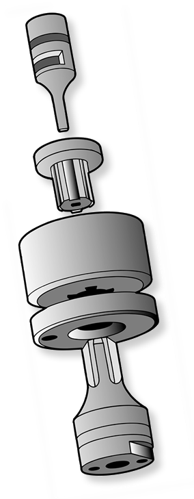 Exploded view of a K&K compound die tooling assembly